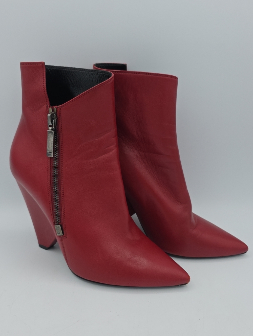 YSL Saint Laurent Niki Point Toe French Burgundy Booties Boots Sz 36.5